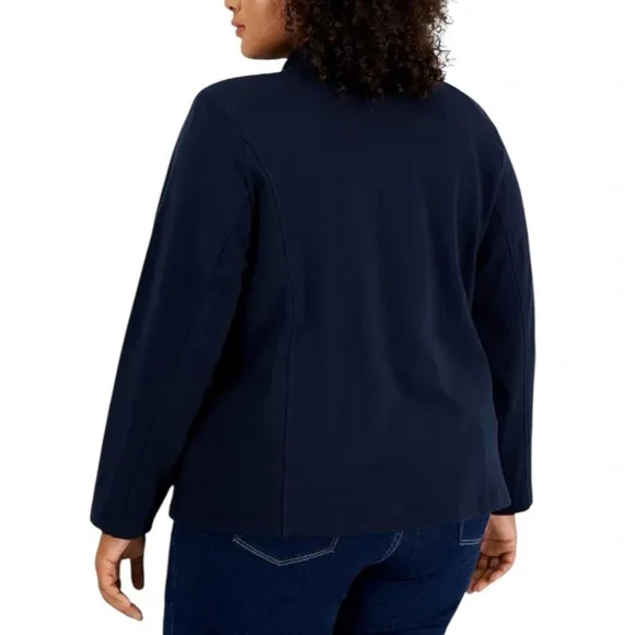 Tommy Hilfiger Plus Size Military Band Women's Navy Double-Breasted Jacket - Picture 2 of 4